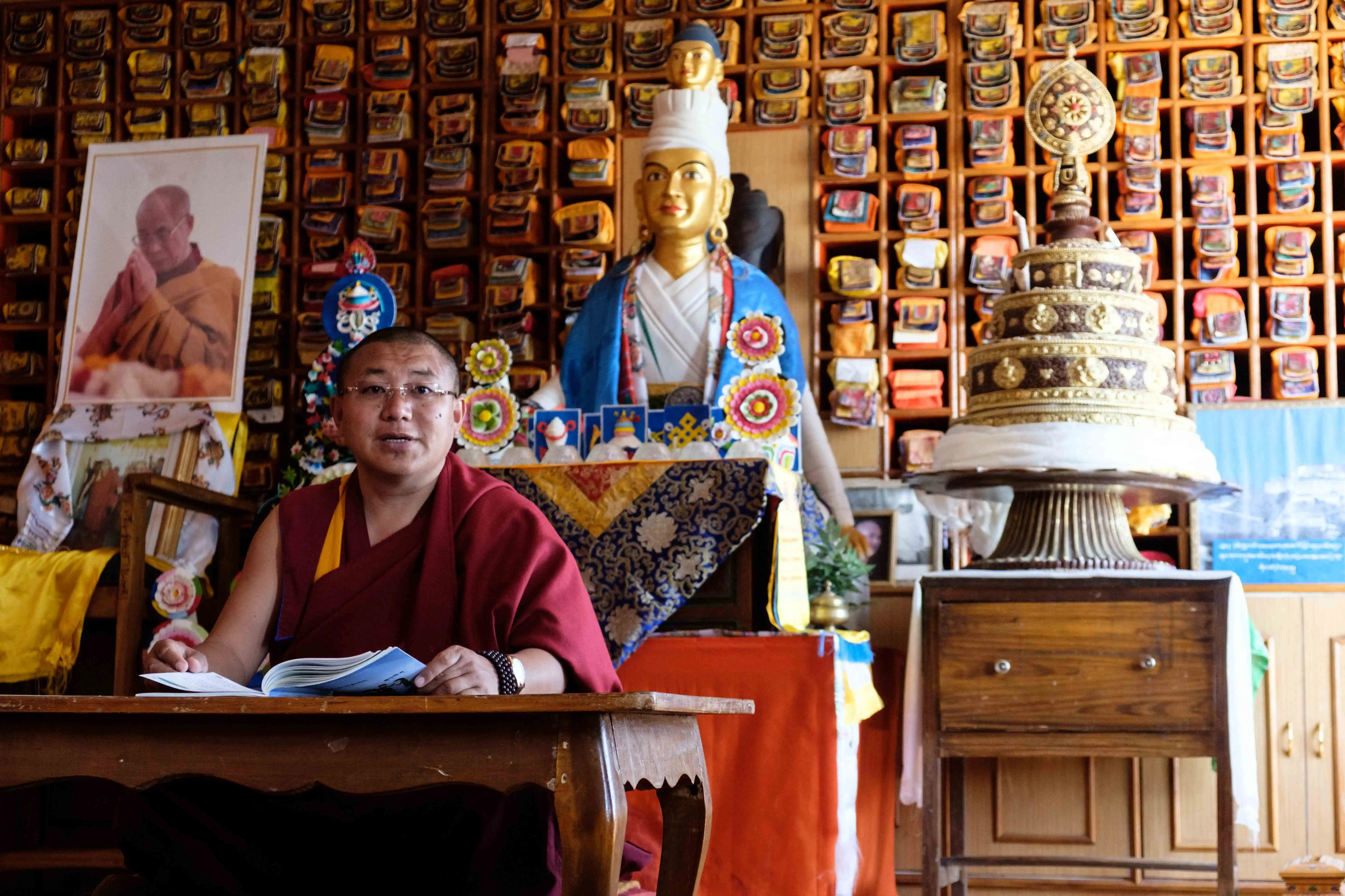 Bookshelves and sacred texts in the monastery library