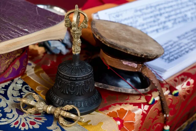 Sacred Vajra (Dorje) and Ghanta (Drilbu) ritual instruments of the Vajrayana